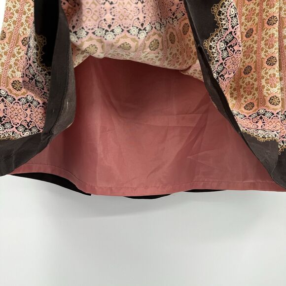 Tapemeasure Silk Pleated Skirt Size 4 Brown High Waisted A-Line Geometric Preppy - Picture 6 of 11